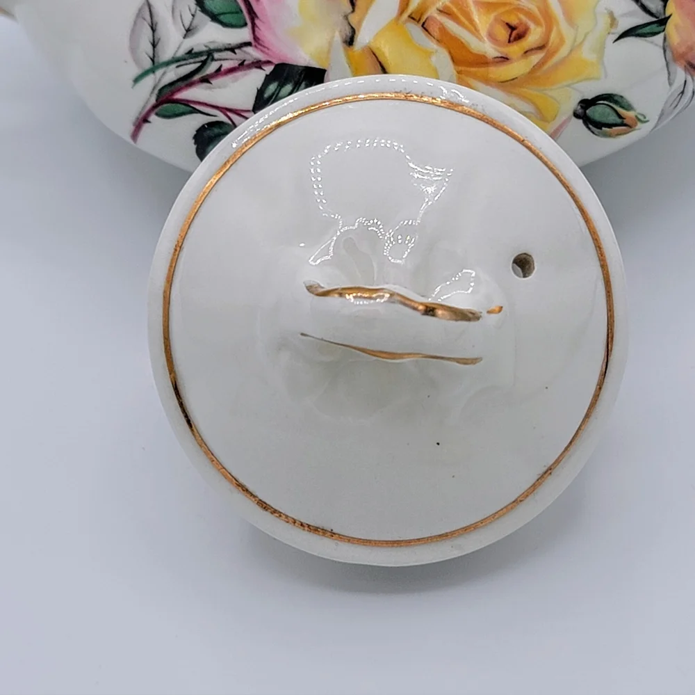 Vintage Ellgreave Wood & Sons Ironstone Teapot Roses England 1960s Small Floral